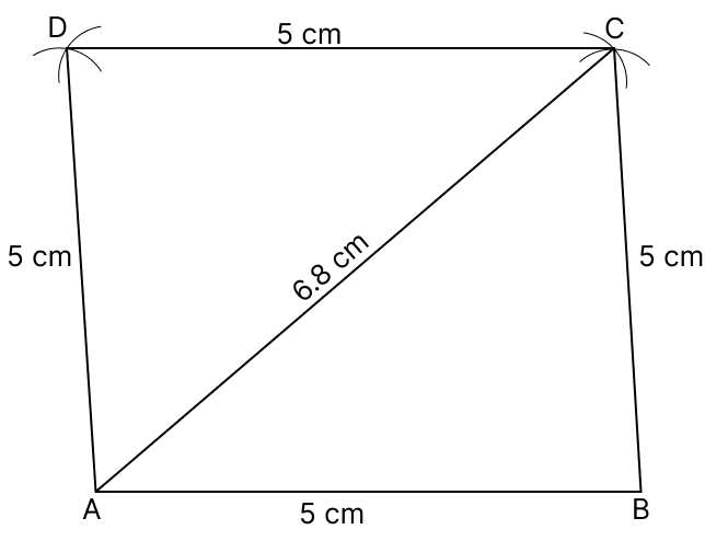 Construct a rhombus ABCD in which AB = 5 cm and diagonal AC = 6.8 cm. Quadrilaterals, R.S. Aggarwal Mathematics Solutions ICSE Class 9.