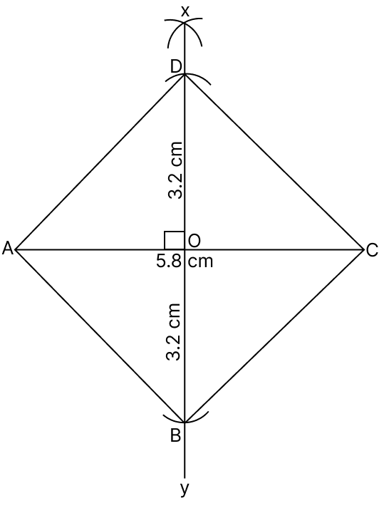 Construct a rhombus ABCD in which diagonal AC = 5.8 cm and diagonal BD = 6.4 cm. Quadrilaterals, R.S. Aggarwal Mathematics Solutions ICSE Class 9.