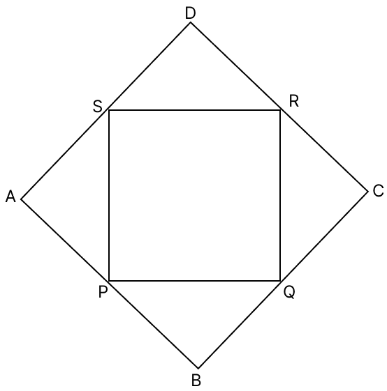 The mid-points of the sides of a quadrilateral ABCD are joined in order to get quadrilateral PQRS. PQRS is a rhombus. R.S. Aggarwal Mathematics Solutions ICSE Class 9.