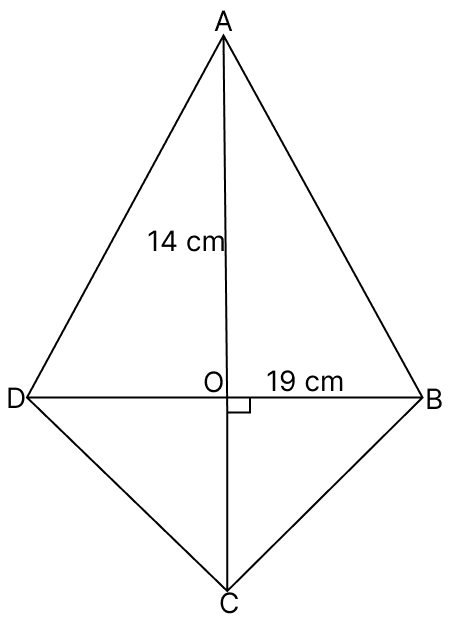 The diagonals of a quadrilateral intersect each other at right angles. If the lengths of these diagonals be 14 cm and 19 cm respectively, find the area of the quadrilateral. ARC Properties of Circle, R.S. Aggarwal Mathematics Solutions ICSE Class 9.