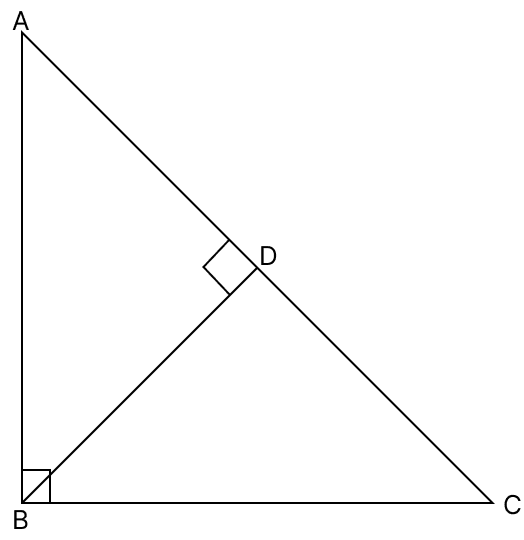 In △ABC, ∠B is a right angle. If D is the foot of the perpendicular drawn from B on AC, then: Pythagoras Theorem, R.S. Aggarwal Mathematics Solutions ICSE Class 9.