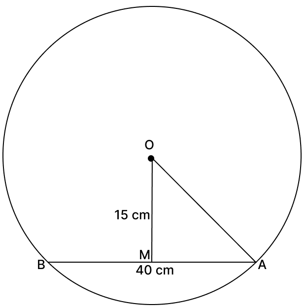 A chord of length 40 cm is drawn at a distance of 15 cm from the centre of a circle, then the radius of the circle will be. Chord Properties of a Circle, R.S. Aggarwal Mathematics Solutions ICSE Class 9.