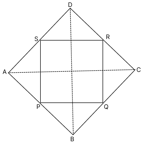 The mid-points of the sides of a quadrilateral ABCD are joined in order to get quadrilateral PQRS. PQRS is a rhombus. R.S. Aggarwal Mathematics Solutions ICSE Class 9.