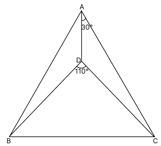 In the given figure, △ABD ≅ △ACD. If ∠DAC = 30° and ∠BDC = 110°, then the measure of ∠DBA is. R.S. Aggarwal Mathematics Solutions ICSE Class 9.