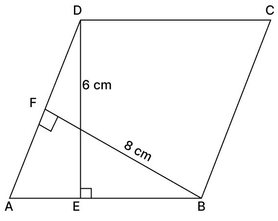 ABCD, it is given that AB = 16 cm and the altitudes corresponding to sides AB and AD are 6 cm and 8 cm respectively. Find the length of AD. Quadrilaterals, R.S. Aggarwal Mathematics Solutions ICSE Class 9.