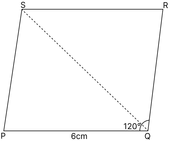 PQRS is a rhombus in which PQ = 6 cm and ∠PQR = 120°. The length of the diagonal QS is. Quadrilaterals, R.S. Aggarwal Mathematics Solutions ICSE Class 9.