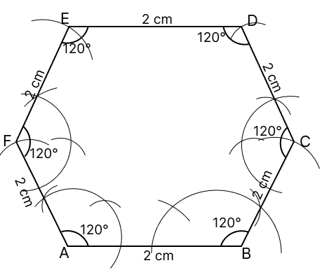 Construct a regular hexagon of side 2 cm, using ruler and compasses only. Quadrilaterals, R.S. Aggarwal Mathematics Solutions ICSE Class 9.