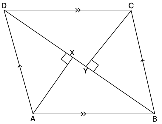 ABCD is a parallelogram in which ∠A and ∠C are obtuse. Points X and Y are taken on diagonal BD such that ∠AXD = ∠CYB = 90°. Prove that : XA = YC. R.S. Aggarwal Mathematics Solutions ICSE Class 9.