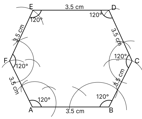 Construct a regular hexagon of side 3.5 cm, using ruler and compasses only. Quadrilaterals, R.S. Aggarwal Mathematics Solutions ICSE Class 9.