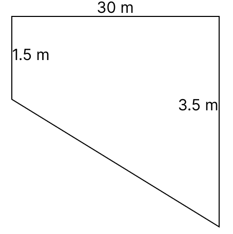 A swimming pool is 30 m long and 12 m broad. Its shallow and deep ends are 1.5 m and 3.5 m deep respectively. If the bottom of the pool slopes uniformly, how many litres of water will fill the pool. Volume and Surface Area of Solids, R.S. Aggarwal Mathematics Solutions ICSE Class 9.