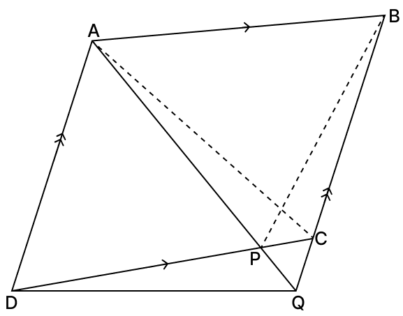 In the adjoining figure, ABCD is a parallelogram. Any line through A cuts DC at a point P and BC produced at Q. Prove that : ar (ΔBPC) = ar (ΔDPQ). Quadrilaterals, R.S. Aggarwal Mathematics Solutions ICSE Class 9.