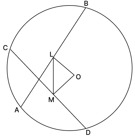 In the given figure, L and M are mid-points of two equal chords AB and CD of a circle with centre O. Chord Properties of a Circle, R.S. Aggarwal Mathematics Solutions ICSE Class 9.
