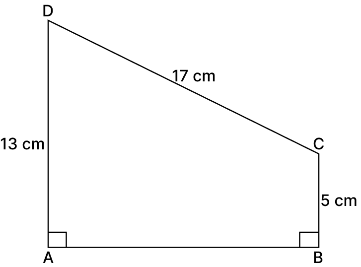 In the given figure, ABCD is a trapezium in which AD = 13 cm, BC = 5 cm, CD = 17 cm and ∠A = ∠B = 90. ARC Properties of Circle, R.S. Aggarwal Mathematics Solutions ICSE Class 9.