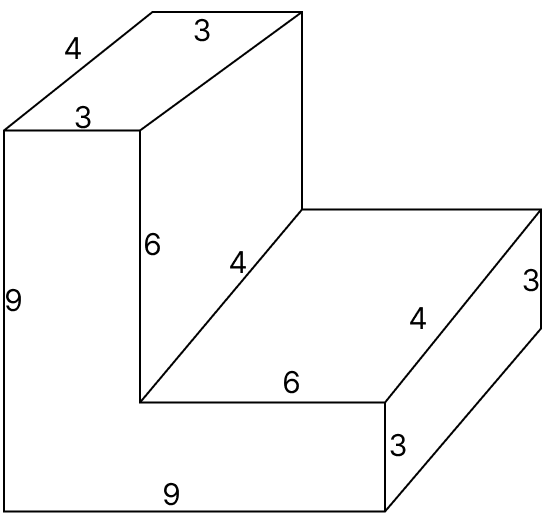 The adjoining figure shows a solid of uniform cross section. Find the volume of the solid. It is being given that all the measurements are in cm and each angle in the figure is a right angle. Volume and Surface Area of Solids, R.S. Aggarwal Mathematics Solutions ICSE Class 9.
