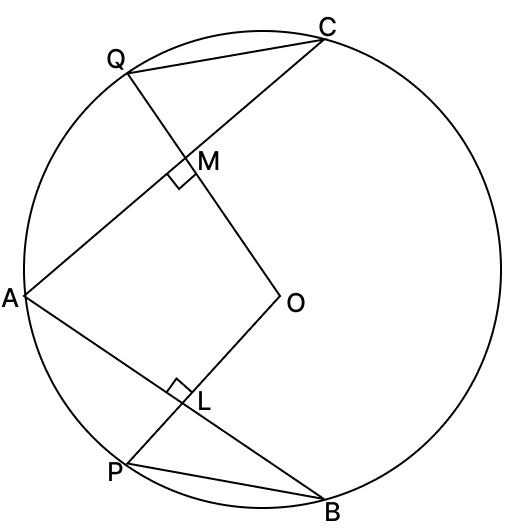 In the given figure, AB and AC are equal chords of a circle with centre O and OP ⟂ AB, OQ ⟂ AC. Prove that PB = QC. Prove that. Chord Properties of a Circle, R.S. Aggarwal Mathematics Solutions ICSE Class 9.
