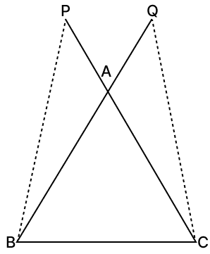 In the given figure, equal sides BA and CA of △ABC are produced to Q and P respectively such that AP = AQ. Prove that PB = QC. R.S. Aggarwal Mathematics Solutions ICSE Class 9.