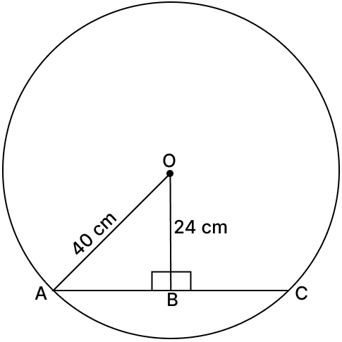 The radius of a circle is 40 cm and the length of perpendicular drawn from its centre to chord is 24 cm. Find the length of chord. Chord Properties of a Circle, R.S. Aggarwal Mathematics Solutions ICSE Class 9.