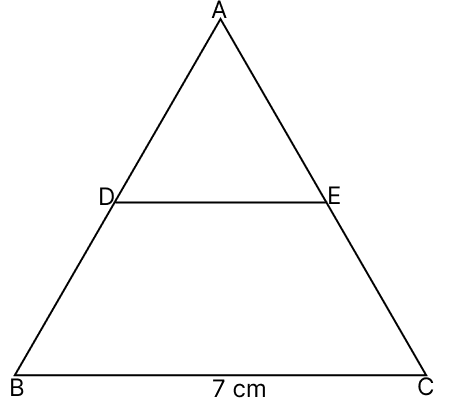 On the sides AB and AC of a △ABC, D and E are two points such that AD : AB = AE : AC = 1 : 2. If BC = 7 cm, then DE. R.S. Aggarwal Mathematics Solutions ICSE Class 9.