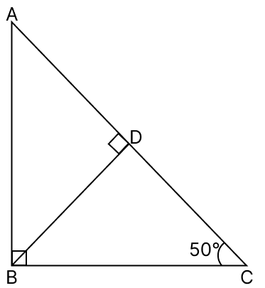 In the adjoining figure, ∠ABC = 90°, ∠BCA = 50° and BD ⊥ AC. Then ∠ABD = R.S. Aggarwal Mathematics Solutions ICSE Class 9.