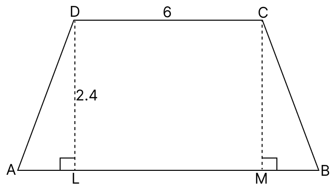 The cross-section of a tunnel, perpendicular to its length is a trapezium ABCD in which AB = 8 m, DC = 6 m and AL = BM. The height of the tunnel is 2.4 m and its length is 40 m. Volume and Surface Area of Solids, R.S. Aggarwal Mathematics Solutions ICSE Class 9.