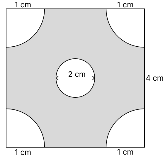 Find the perimeter and area of the shaded region shown in the figure. The four corners are circle quadrants and at the centre, there is a circle. Circumference & Area of a Circle, R.S. Aggarwal Mathematics Solutions ICSE Class 9.