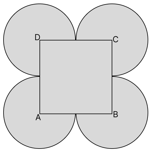 In the given figure, ABCD is a square of side 7 cm and A, B, C, D are centres of equal circles which touch externally in pairs. Find the area of the shaded region. Circumference & Area of a Circle, R.S. Aggarwal Mathematics Solutions ICSE Class 9.