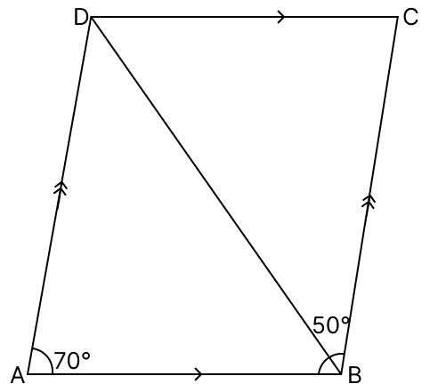 In the adjoining figure, ABCD is a parallelogram in which ∠BAD = 70° and ∠CBD = 50°. Calculate. Quadrilaterals, R.S. Aggarwal Mathematics Solutions ICSE Class 9.