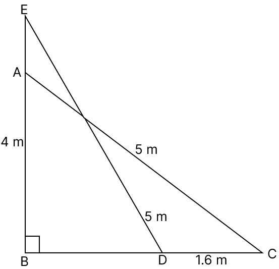 A 5 m long ladder is placed leaning towards a vertical wall such that it reaches the wall at a point 4 m high. If the foot of the ladder is moved 1.6 m towards the wall, then find the distance by which the top of the ladder would slide upwards on the wall. Pythagoras Theorem, R.S. Aggarwal Mathematics Solutions ICSE Class 9.
