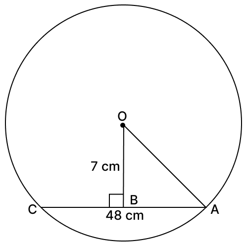 A chord of length 48 cm is drawn at a distance of 7 cm from centre of the circle. Calculate the radius of the circle. Chord Properties of a Circle, R.S. Aggarwal Mathematics Solutions ICSE Class 9.