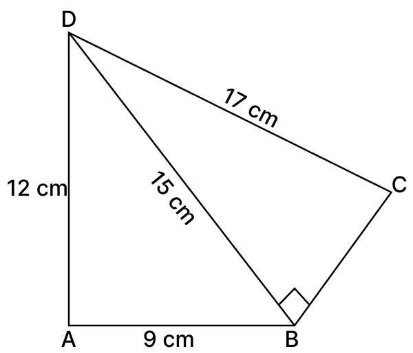 Find the perimeter and area of quadrilateral ABCD in which AB = 9 cm, AD = 12 cm, BD = 15 cm, CD = 17 cm and ∠CBD = 90. ARC Properties of Circle, R.S. Aggarwal Mathematics Solutions ICSE Class 9.