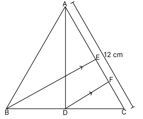 AD and BE are two medians of a ABC. F is a point on AC such that DF || BE. If AC = 12 cm, then FC. R.S. Aggarwal Mathematics Solutions ICSE Class 9.