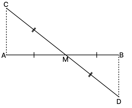 In the given figure, M is the mid-point of AB and CD. Prove that CA = BD and CA || BD. R.S. Aggarwal Mathematics Solutions ICSE Class 9.