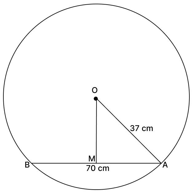 A chord of length 70 cm is drawn in a circle of radius 37 cm. The distance of the chord from the centre of the circle is. Chord Properties of a Circle, R.S. Aggarwal Mathematics Solutions ICSE Class 9.