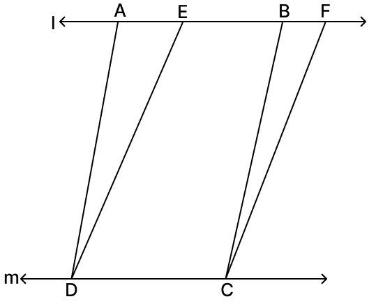 A parallelogram ABCD and a trapezium EFCD have the same base DC and are between the same parallels l and m. Quadrilaterals, R.S. Aggarwal Mathematics Solutions ICSE Class 9.