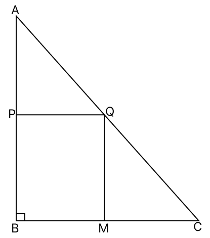 In the given figure, △ABC is a scalene triangle in which ∠B = 90°. P is the mid-point of AB, PQ || BC and QM ⊥ BC. Which type of quadrilateral is PQMB. R.S. Aggarwal Mathematics Solutions ICSE Class 9.