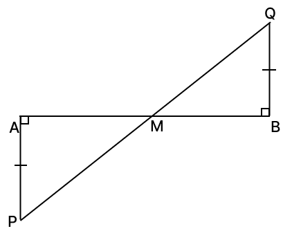 In the given figure, PA ⊥ AB; QB ⊥ AB and PA = QB. If PQ intersects AB at M, show that M is the mid-point of both AB and PQ.R.S. Aggarwal Mathematics Solutions ICSE Class 9.