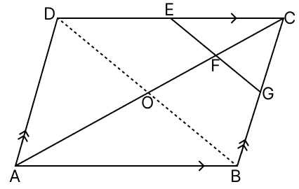 In the adjoining figure, ABCD is a parallelogram in which E is the mid-point of DC and F is a point on AC such that CF = AC.R.S. Aggarwal Mathematics Solutions ICSE Class 9.