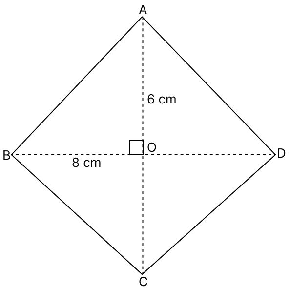 The diagonals AC and BD of a rhombus ABCD are of lengths 6 cm and 8 cm. The length of each side of the rhombus is : Pythagoras Theorem, R.S. Aggarwal Mathematics Solutions ICSE Class 9.