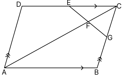 In the adjoining figure, ABCD is a parallelogram in which E is the mid-point of DC and F is a point on AC such that CF = AC.R.S. Aggarwal Mathematics Solutions ICSE Class 9.