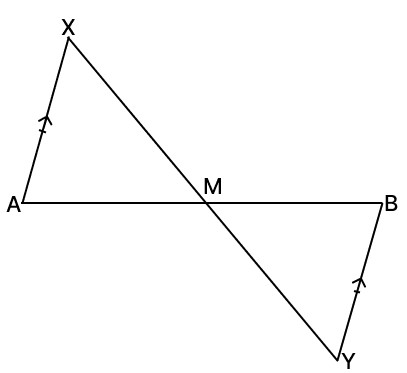 AB is a line segment. AX and BY are two equal line segments drawn on opposite sides of AB such that AX || YB. If AB and XY intersect at M, prove that :R.S. Aggarwal Mathematics Solutions ICSE Class 9.