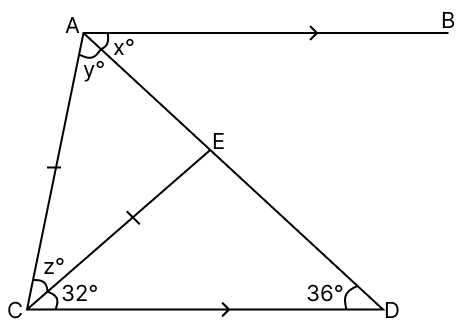 In the given figure, AB || CD and CA = CE. Find the values of x, y and z. R.S. Aggarwal Mathematics Solutions ICSE Class 9.