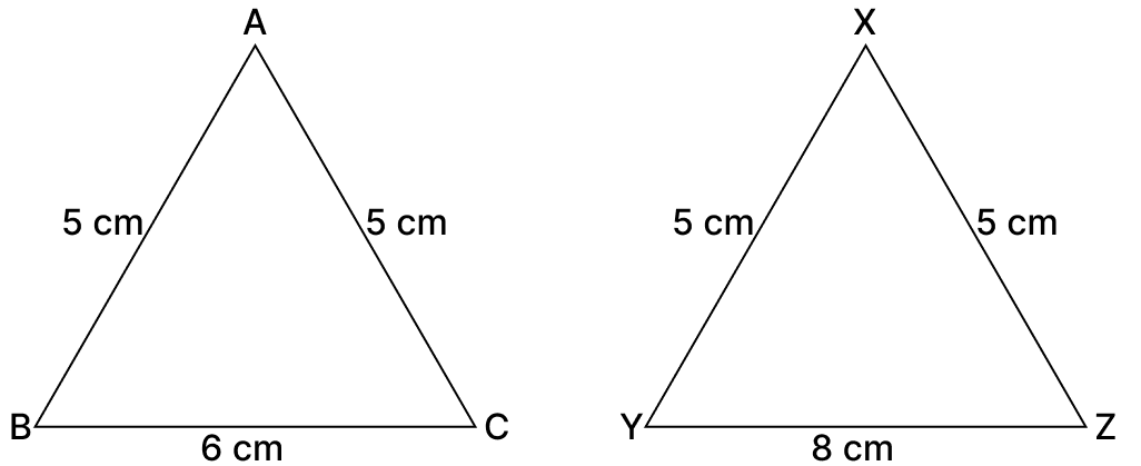 Look at the given triangles. A student argued that since the perimeter of △XYZ is more than that of △ABC, so area of △XYZ is also greater than that of △ABC. Is he right? ARC Properties of Circle, R.S. Aggarwal Mathematics Solutions ICSE Class 9.