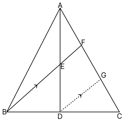 In the adjoining figure, in △ABC, AD is the median through A and E is the mid-point of AD. If BE produced meets AC in F.R.S. Aggarwal Mathematics Solutions ICSE Class 9.