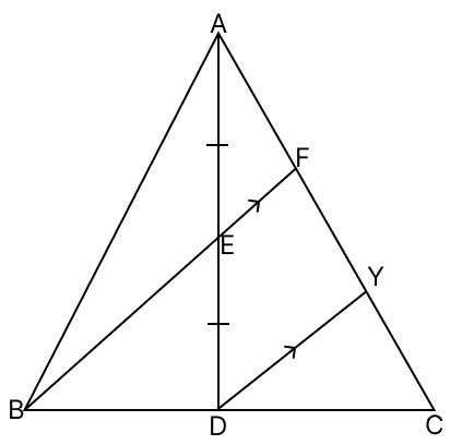 In △ABC, E is the mid-point of the median AD. BE is joined and produced to meet AC at F. Then, AF = ....AC. R.S. Aggarwal Mathematics Solutions ICSE Class 9.