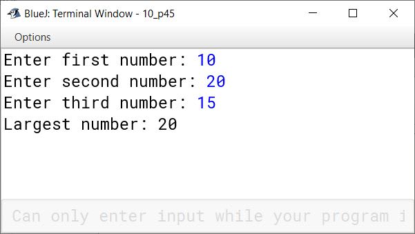 BlueJ output of KboatLargestNumber.java