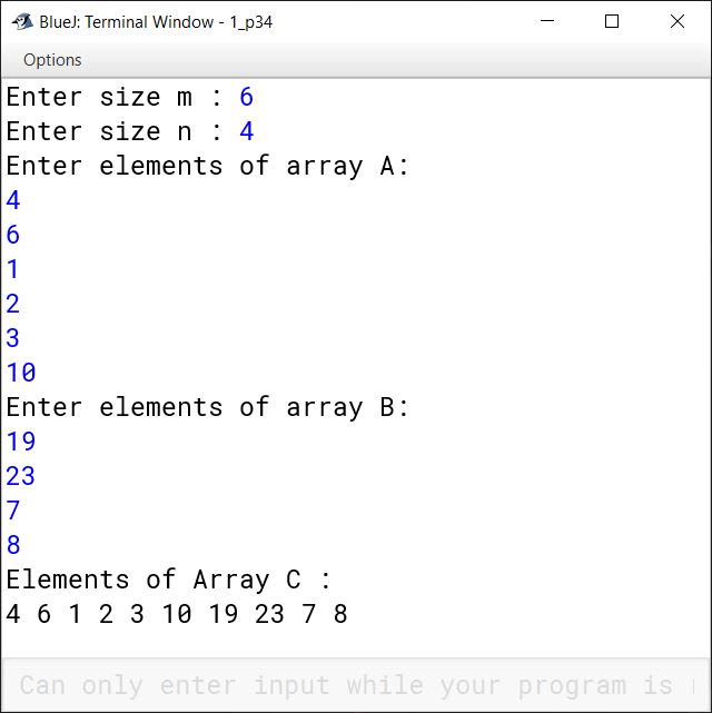 BlueJ output of KboatArrayMerge.java