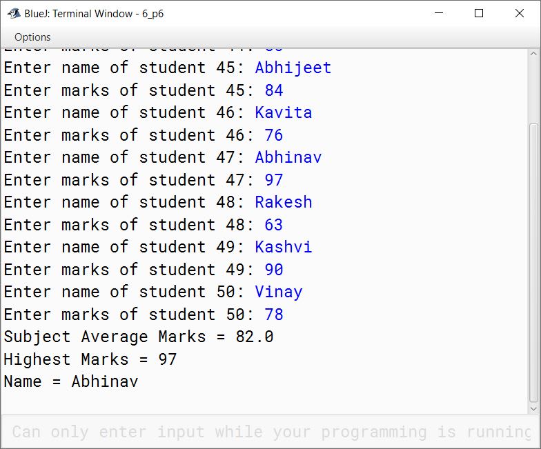 BlueJ output of KboatSDAMarks.java