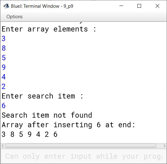 BlueJ output of KboatLinearSearch.java