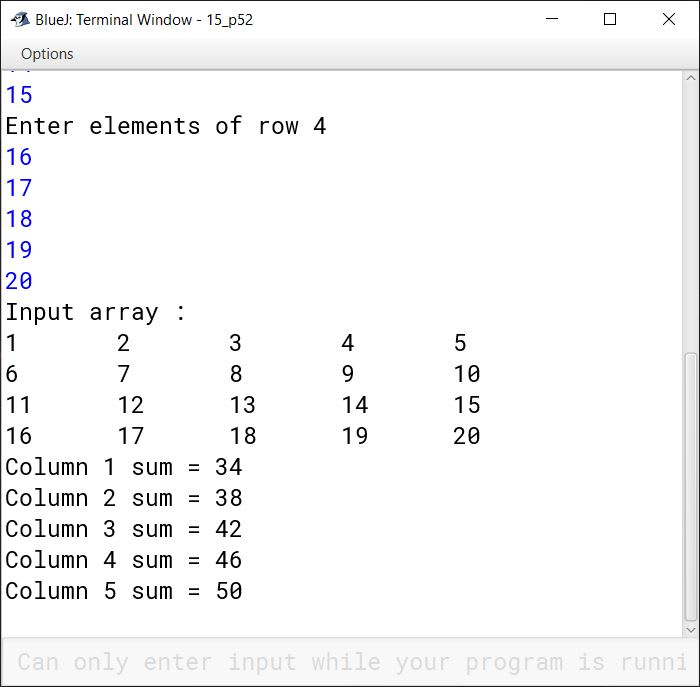 BlueJ output of KboatDDAColSum.java