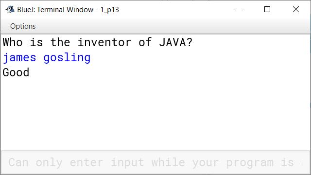 BlueJ output of KboatQuiz.java